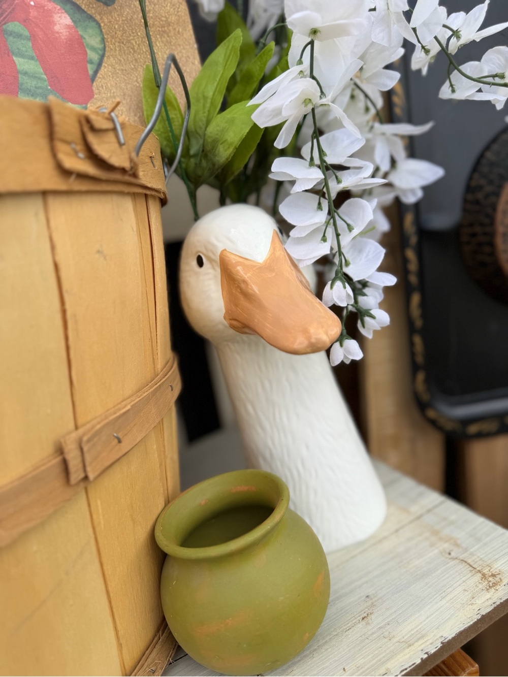 White Ceramic Duck Head Vase with Peach Beak